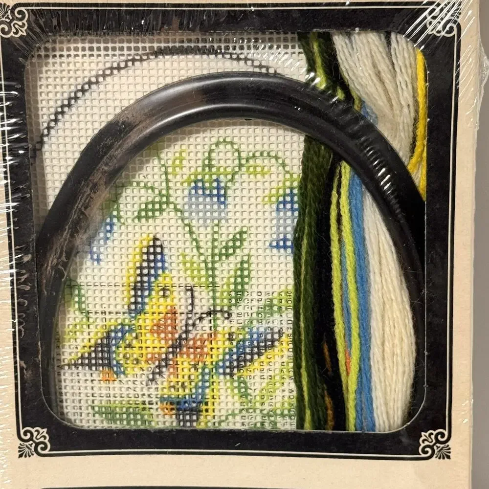 American Family Crafts Needle Point Creative Handicraft Butterfly Flower Vintage